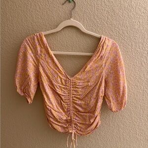 H&M Floral Ruched Blouse - Orange and Pink